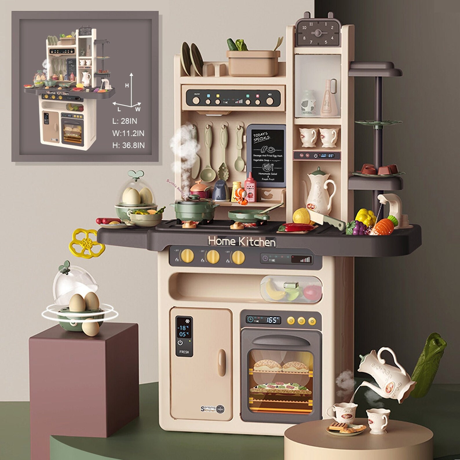 Deluxe Play Kitchen With Realistic Steam Electronic Lights Etsy