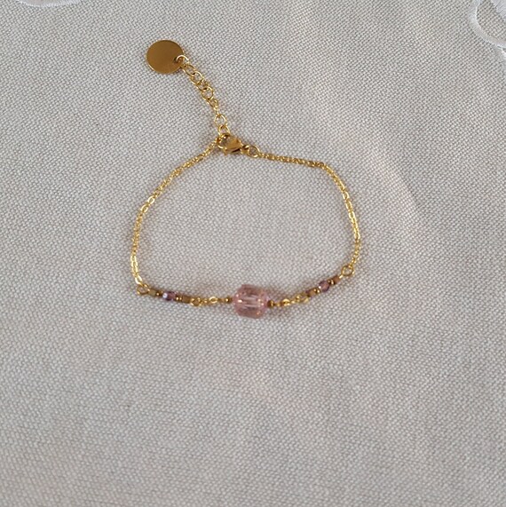 Bracelet Fin Vintage En Métal Doré Avec Perle - Longueur 22 Cm - Occasion