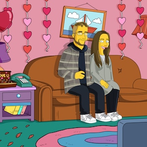 Best Valentines Day Gift! Custom Yellow Character Portrait on the couch, Simpsonized Couple portrait, Family picture, Gift for Him, Birthday