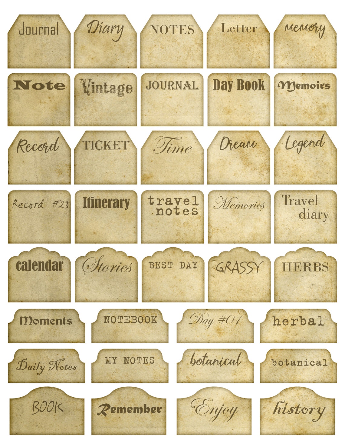 Vintage junk journal tags printable 6 pages Layered tags | Etsy