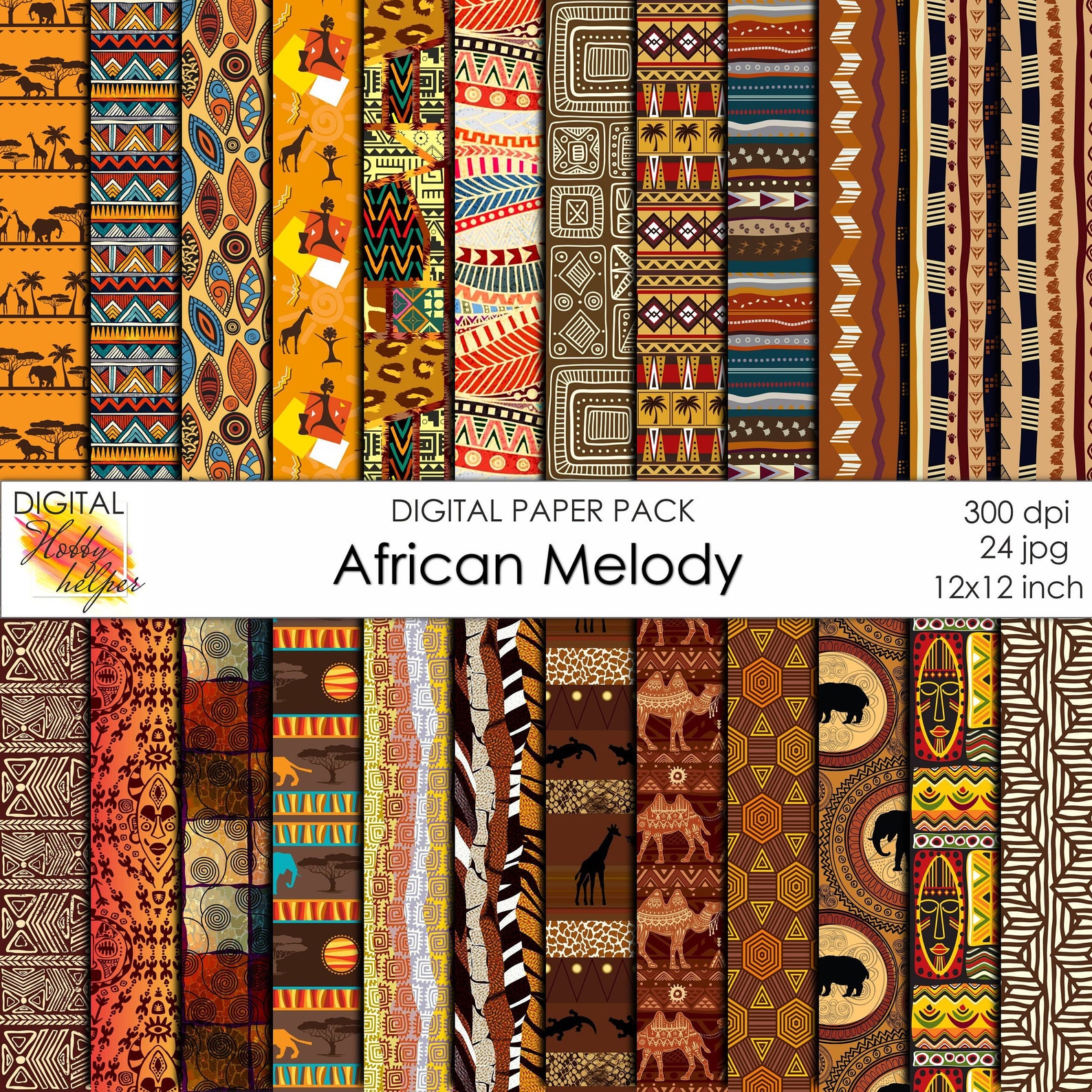 African digital paper pack 24 printable scrapbooking papers Etsy