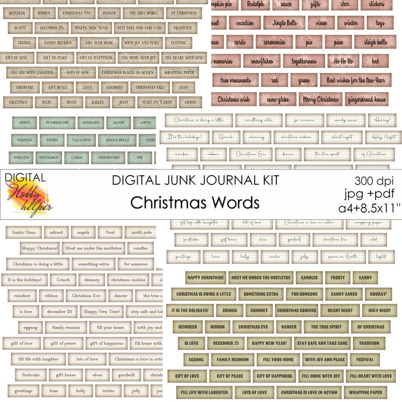 Christmas words and phrases Christmas junk journal ephemera prin Christmas words and phrases Christmas junk journal ephemera prin