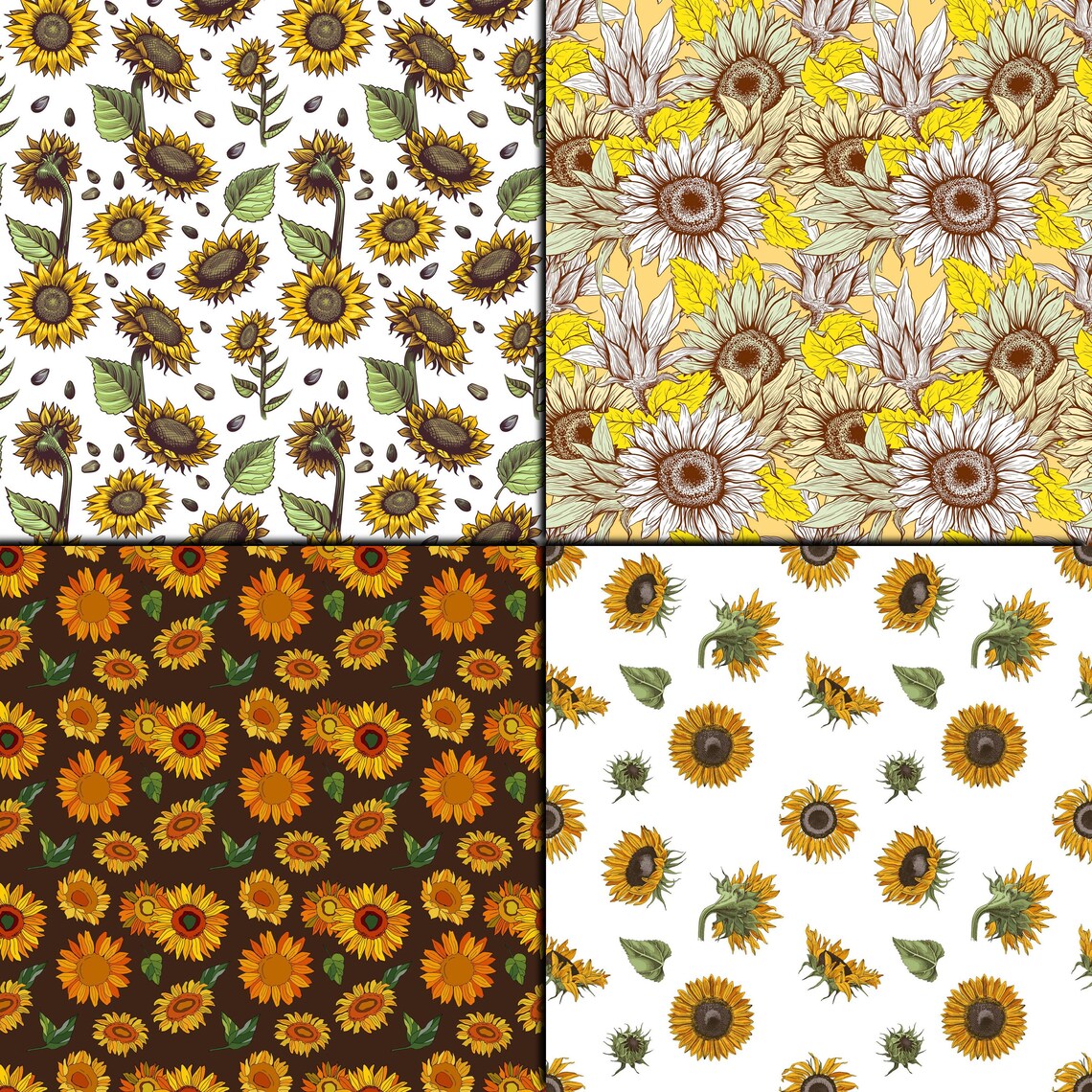 Sunflowers digital paper pack 16 printable scrapbooking papers | Etsy