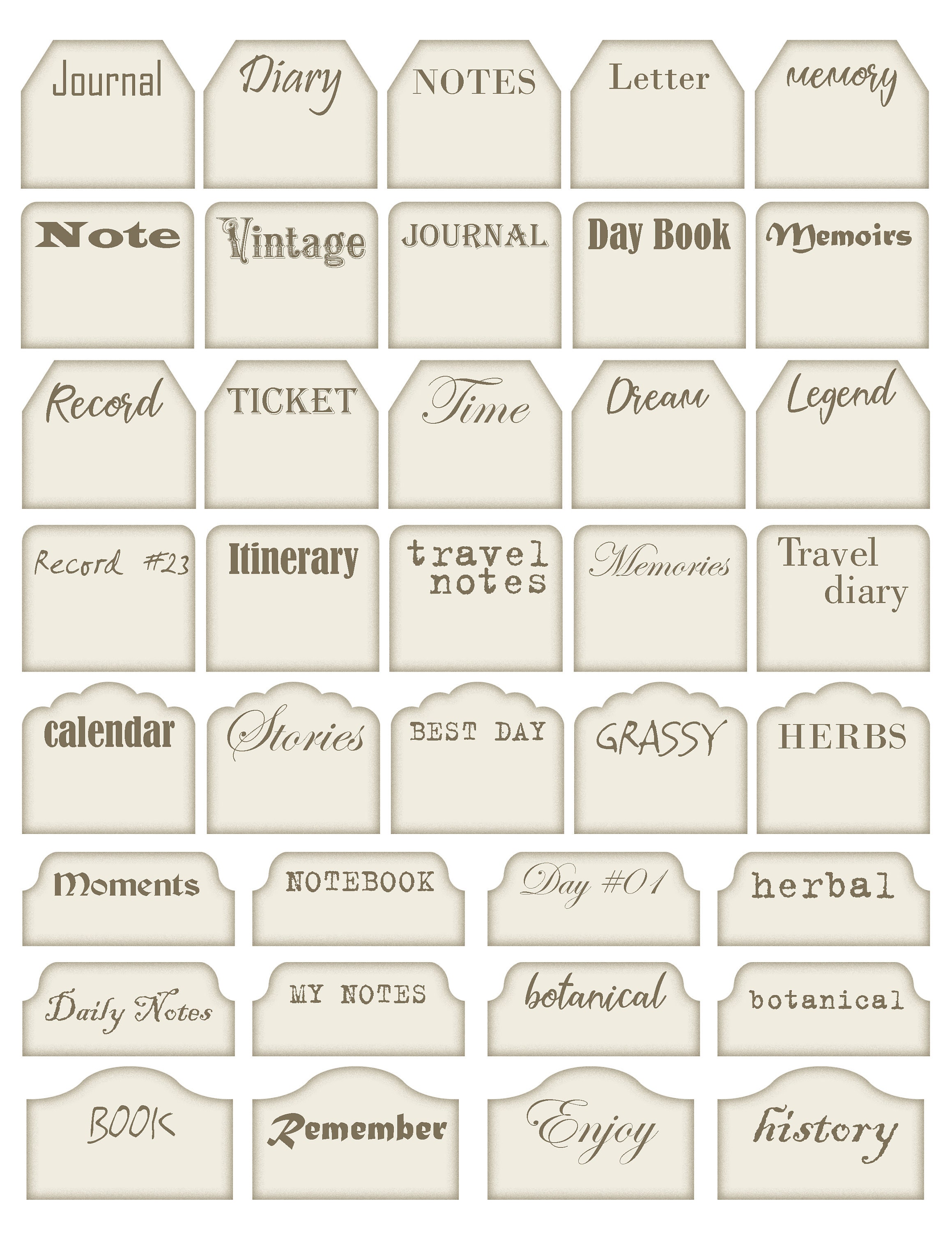 Vintage junk journal tags printable 6 pages Layered tags | Etsy