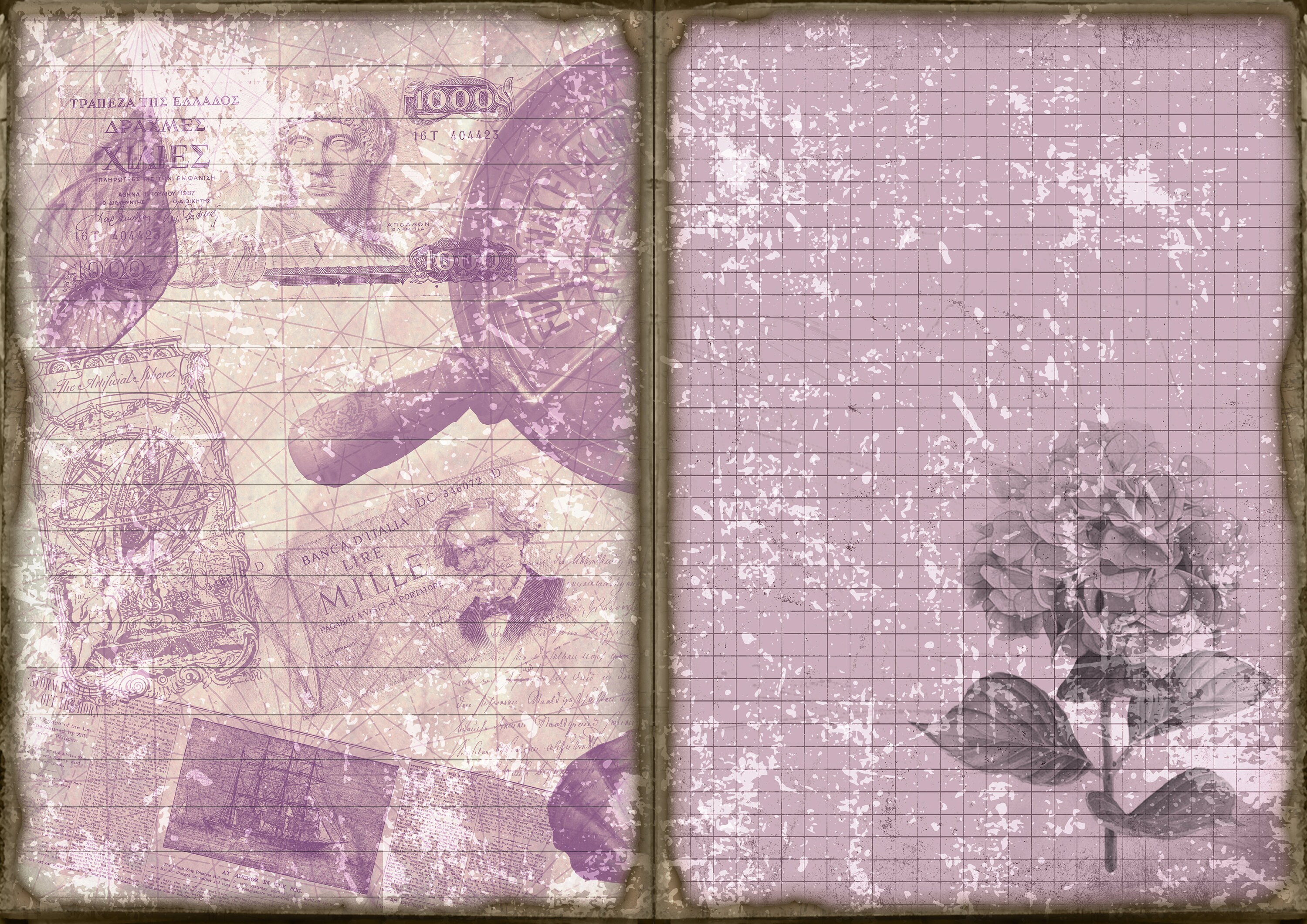 Purple junk journal double pages printable kit 10 pages Etsy