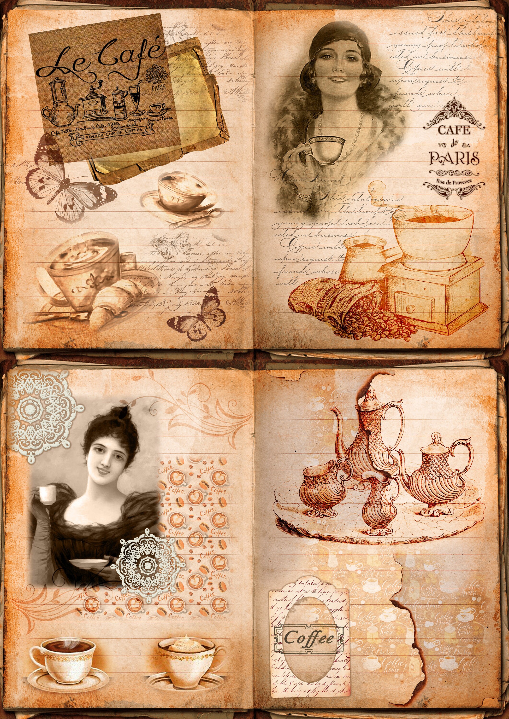 Coffee junk journal double pages printable kit 12 pages | Etsy