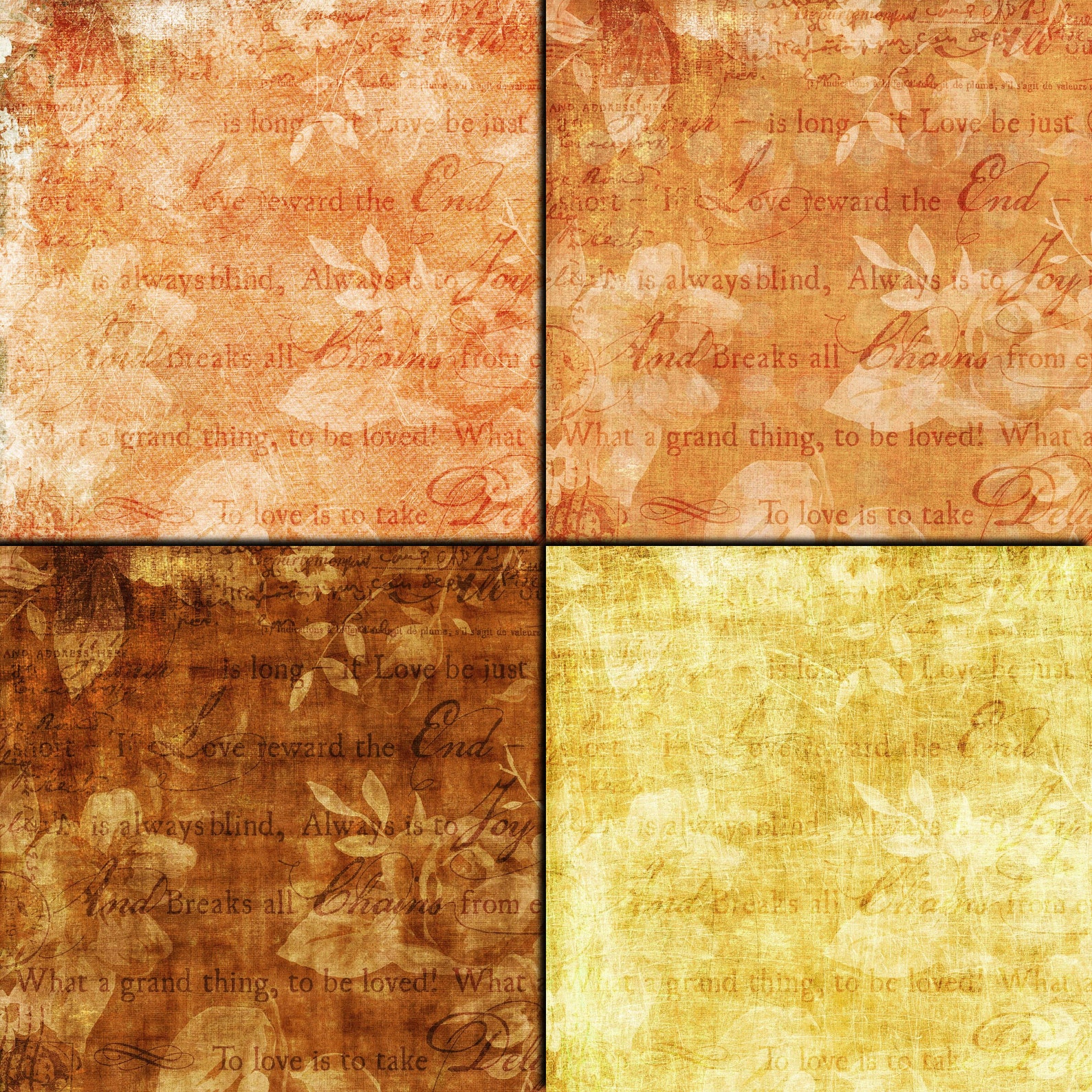 Orange vintage digital paper pack 16 printable scrapbooking Etsy