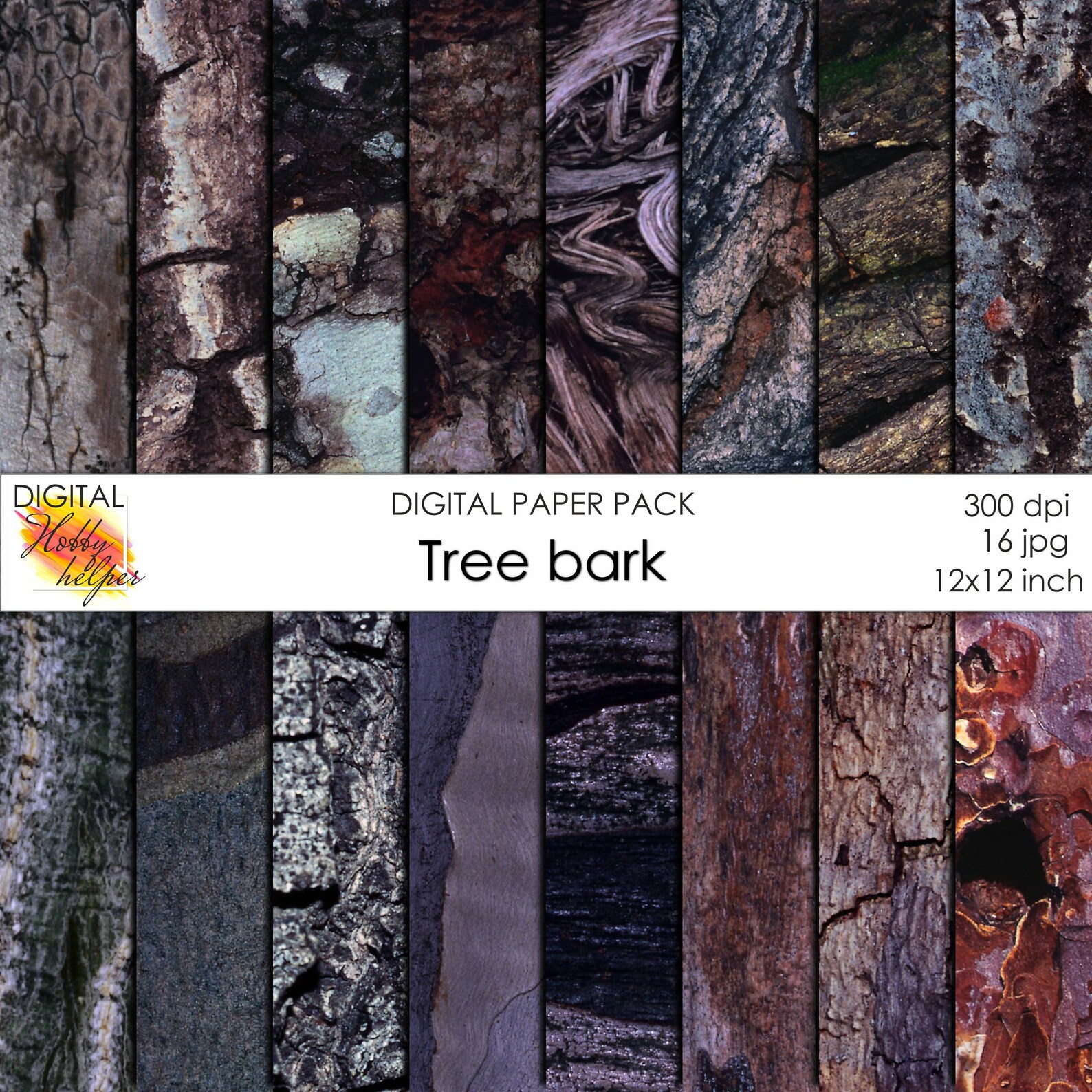Tree bark digital paper pack 16 printable scrapbooking papers | Etsy