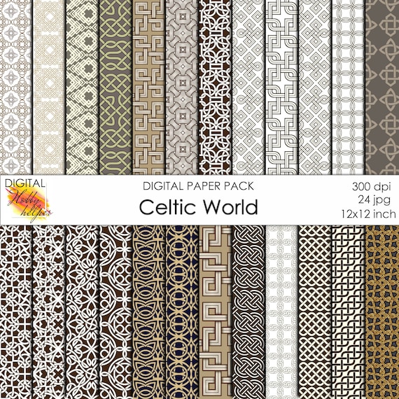 Celtic pattern paper pack 24 printable scrapbooking papers | Etsy