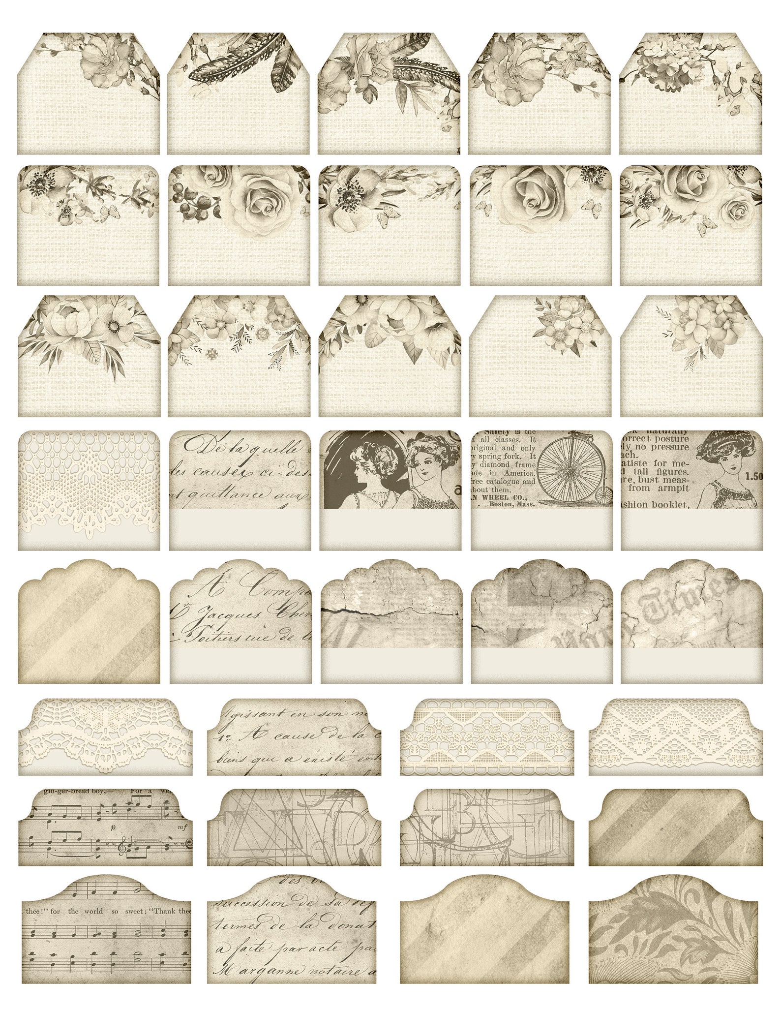 Vintage junk journal tags printable 6 pages Layered tags Etsy
