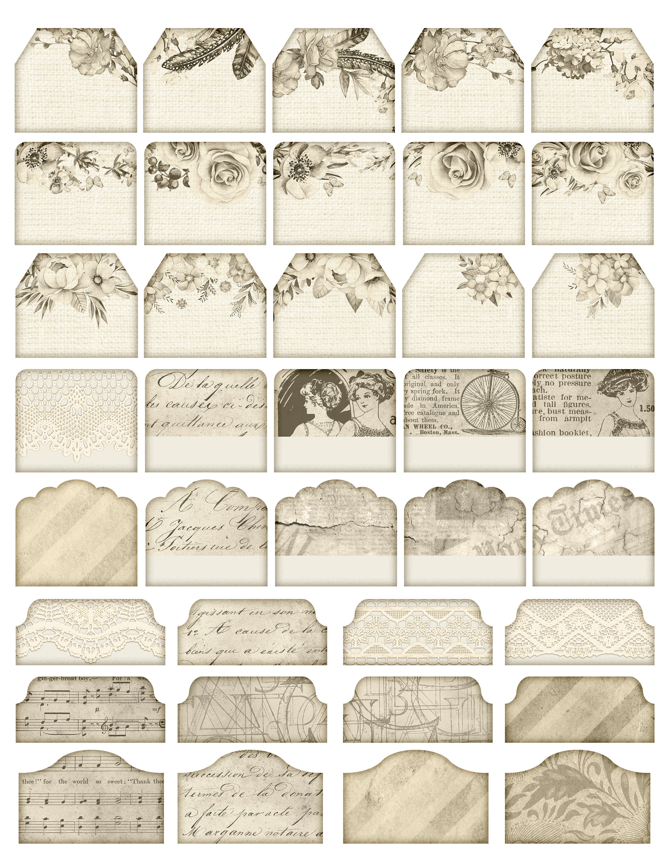 Vintage junk journal tags printable 6 pages Layered tags | Etsy