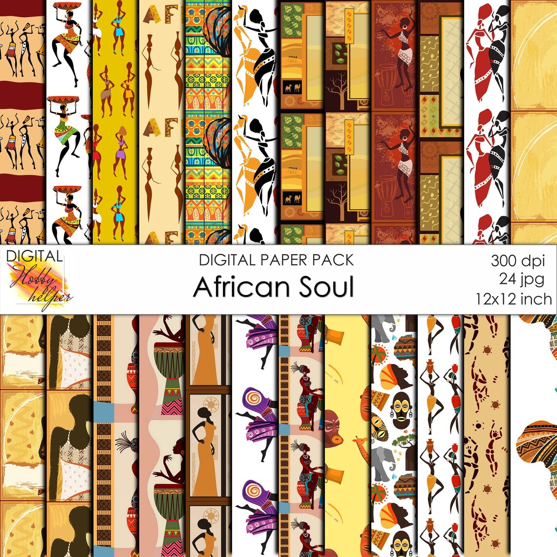 African digital paper pack 24 printable scrapbooking papers Etsy