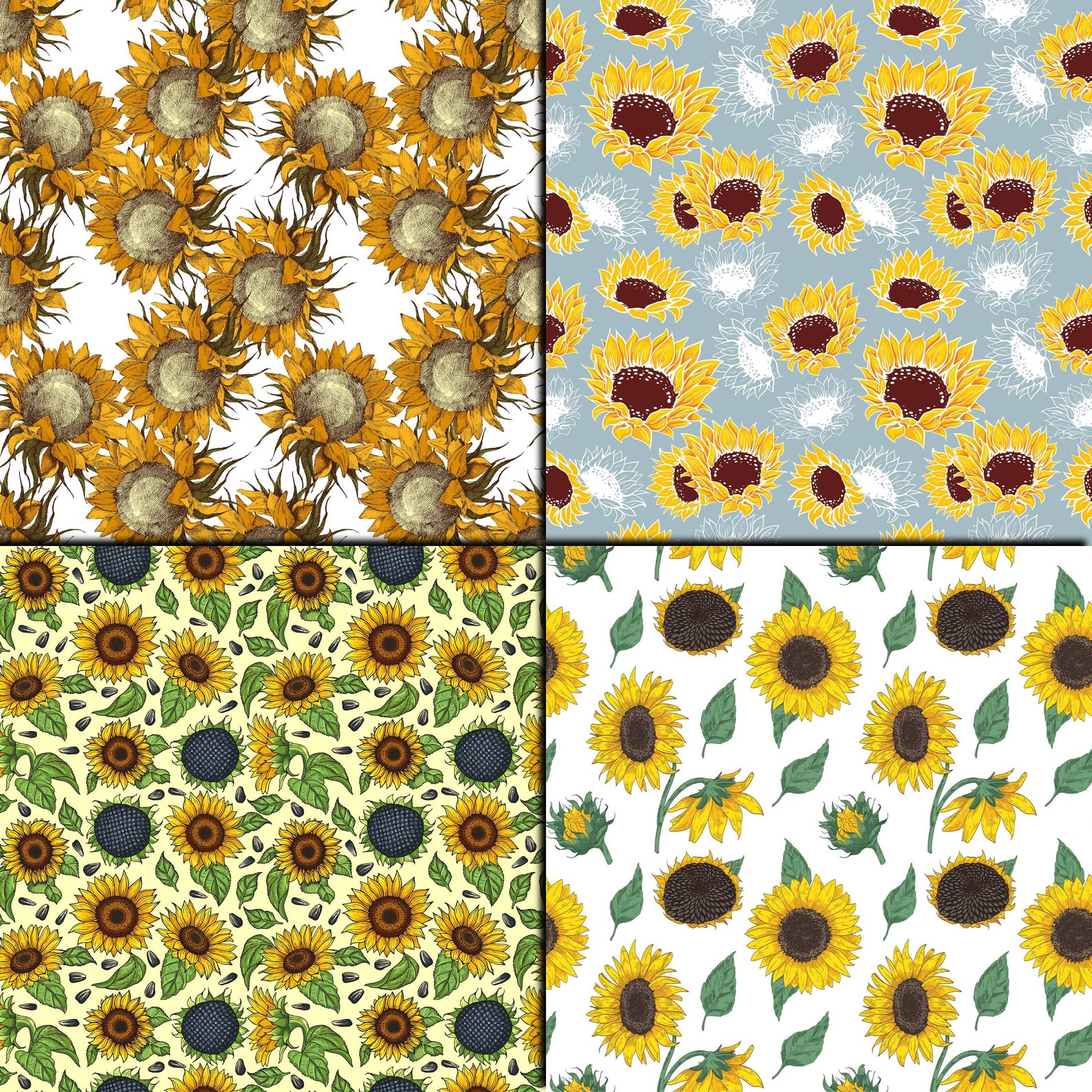 Sunflowers digital paper pack 16 printable scrapbooking papers | Etsy