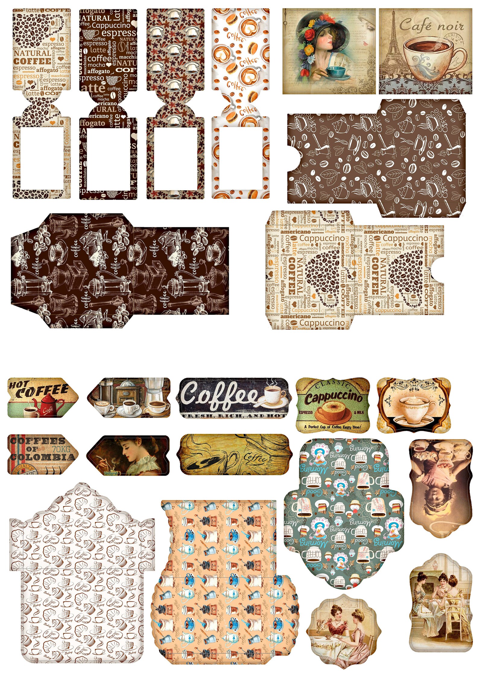 Coffee junk journal printable ephemera pack 10 pages | Etsy