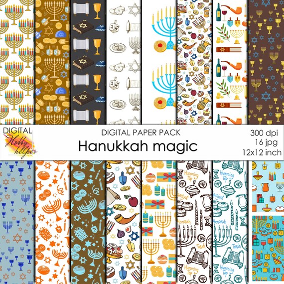 Hanukkah digital paper pack 16 printable scrapbooking papers | Etsy