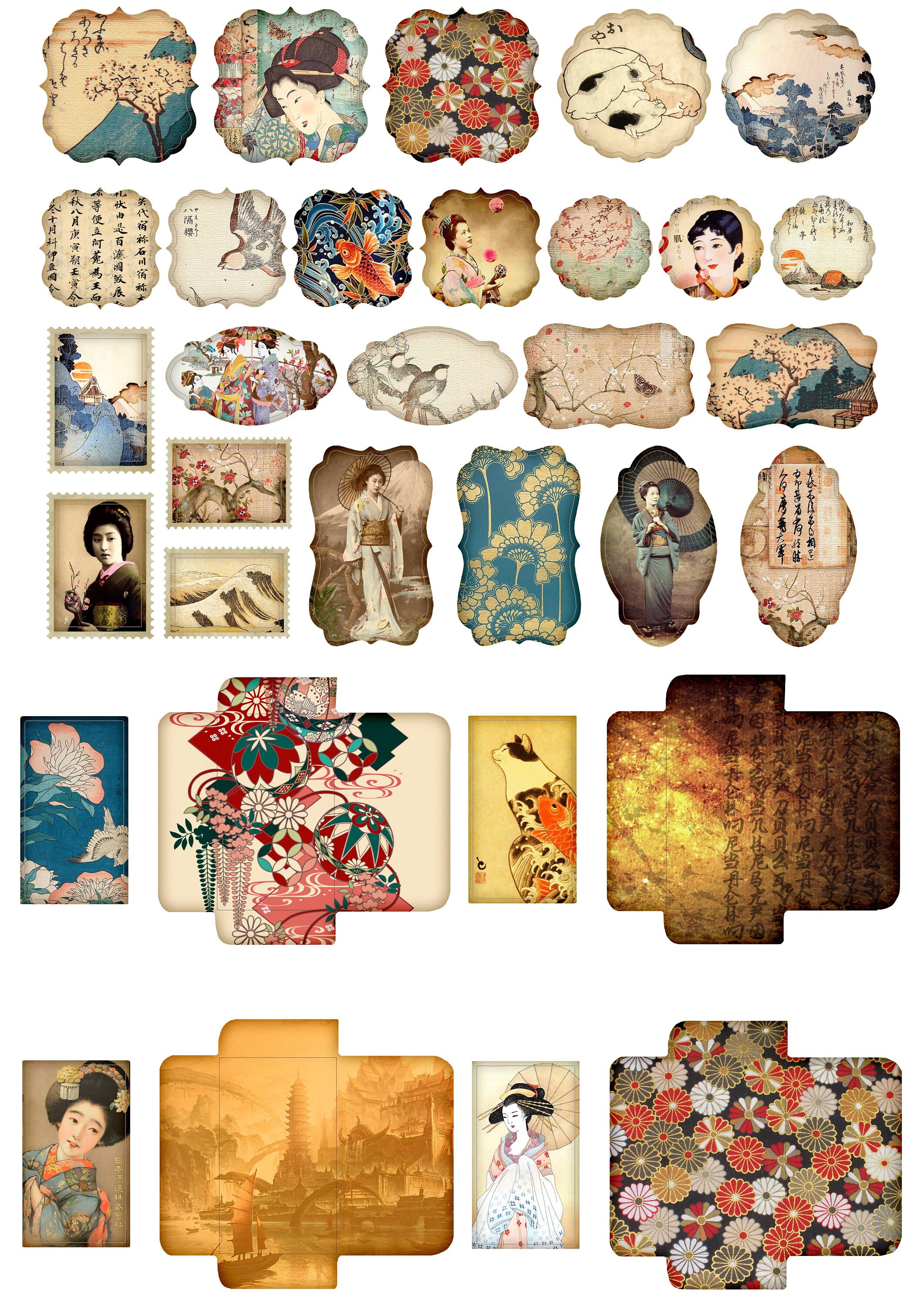 Japanese junk journal printable ephemera pack 10 pages Etsy