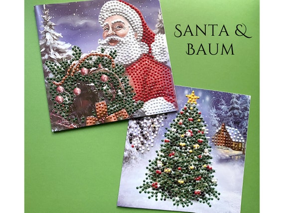 Weihnachtsgrußkarten-Set Mit 5D-Diamant-Malerei – Inkl. Umschläge, Motive Wie Weihnachtsbaum & Weihnachtsmann
