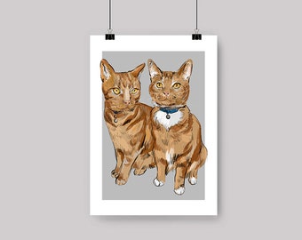 Kittens Two Cuddling Cats White Shapes Digital Print Animals Tan Minimalist Downloadable Print White Cats Decor Modern Wall Art