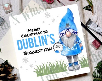 Hand illustrated GAA Fan Christmas card - DUBLIN Gnome Gonk