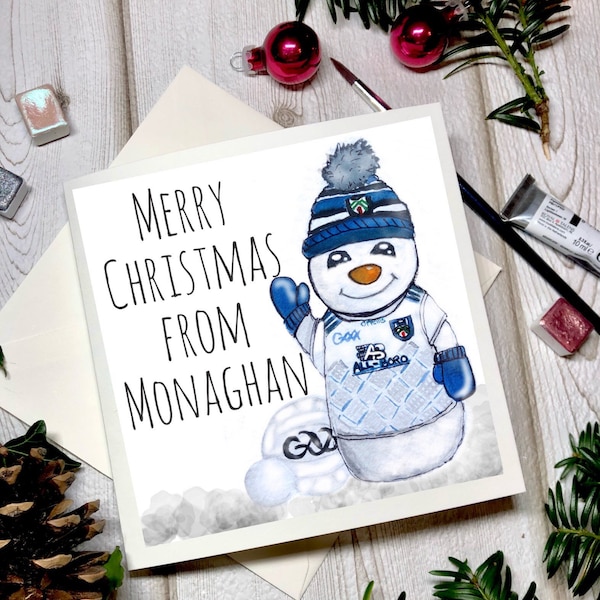 Monaghan GAA fan snowman Christmas card