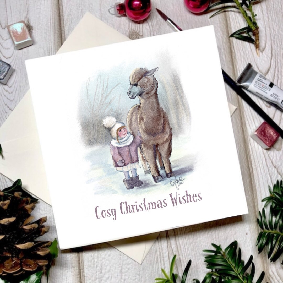 Alpaca Llama Cute Christmas Card Original Watercolour Art Made in