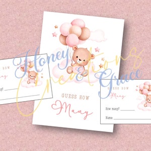 Baby Shower Signs, Baby Shower Games, Pink Bear, Balloons, Baby Girl Baby Shower, Baby Bear, Printables, Digital Download
