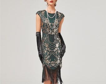 1920s Women's Vintage Flapper Fringe Beaded Great Gatsby Party Dress - Etsy