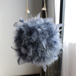 GSYPS Women's Real Natural Ostrich Feather Clutch Evening Bags Fluffy Purse Handbag Feather Tote Bag for Wedding Party