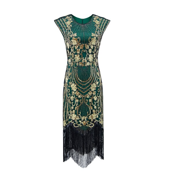 Plus la taille des années 1920 Flapper Great Gatsby Downton Abbey Charleston Art Déco Demoiselle d’honneur Invité de mariage Robe de mariée Robe à pompon Robe de soirée des années 1920