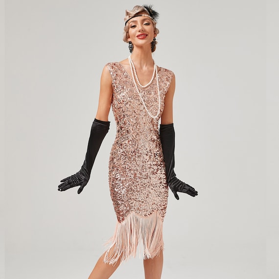 Robe de soirée perlée à franges Great Gatsby Flapper des années