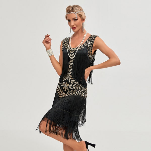 1920er Jahre Frauen Great Gatsby Flapper Kleid Pailletten Fransen Cocktail Party Kleid Perlen Kleid Art Deco Downton Abtei Brautjungfer Weddind