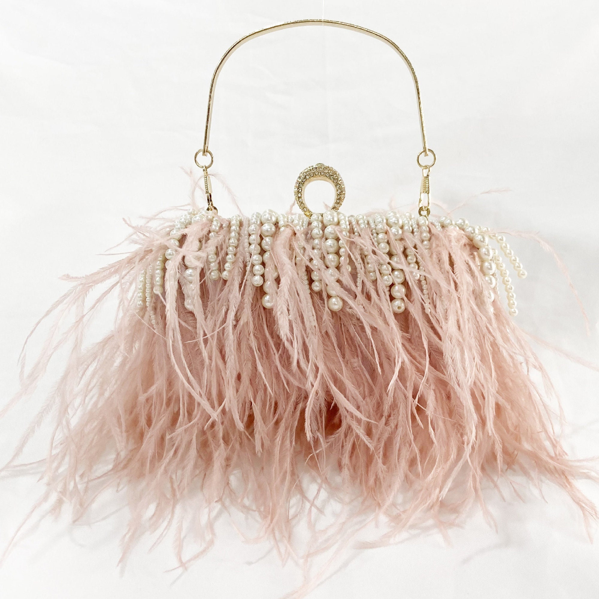 Ostrich Feather Bucket Bag | Black Blush | Mini