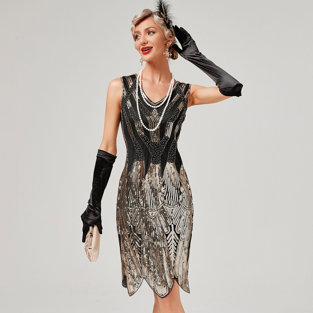 1920s Art Deco Flapper Sequin Dress Gatsby Costume Dress Evening Gown ...