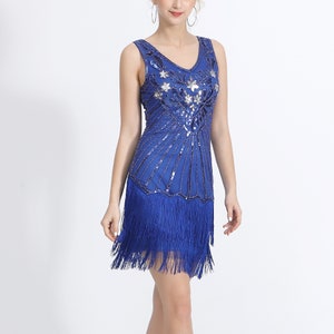1920s Gtsby Inspired V Neck Sequin Beads Fringe Flapper Party Dress - Etsy