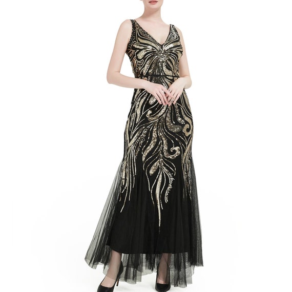 Zapaka Women 1920s Dress Mermaid Navy Boat Neck Sequin Flapper Formal  Gatsby Dress – Zapaka CA