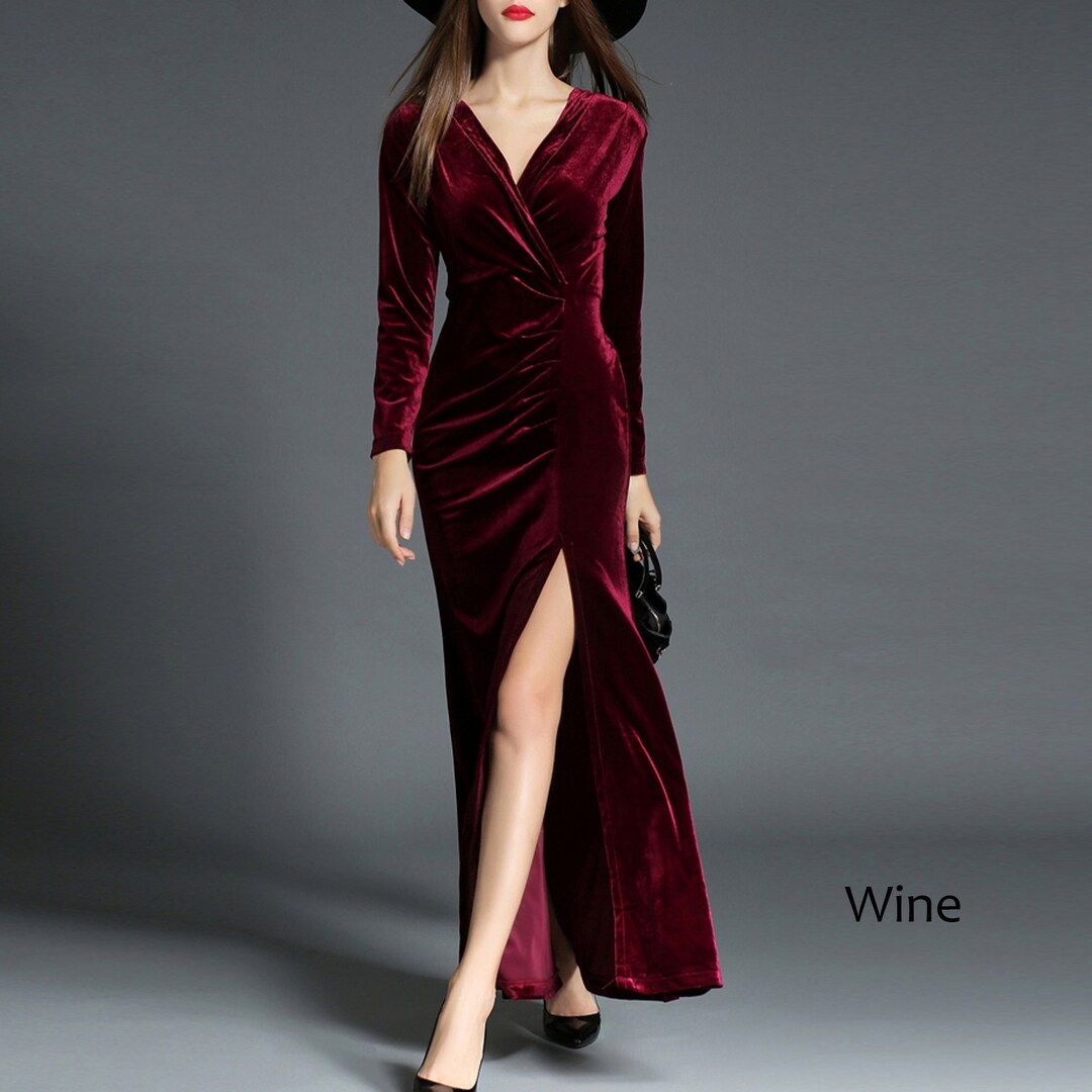 Women's Cocktail Dress Burgundy Velvet Dress Midi Dress - Etsy