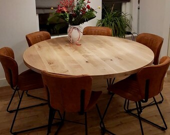 UK Handmade Solid Oak Dining Table, Round Table, Round Oak Table, Oak Kitchen Table Oiled