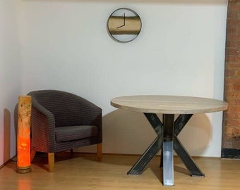 UK Handmade Solid Oak Dining Table, Round Table, Round Oak Table, Circular Oak Kitchen Table Stained Bespoke Loft Industrial Style Table
