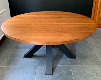 UK Handmade Solid Oak Dining Table, Round Table, Round Oak Table, Circular Oak Kitchen Table Stained Bespoke Loft Industrial Style Table
