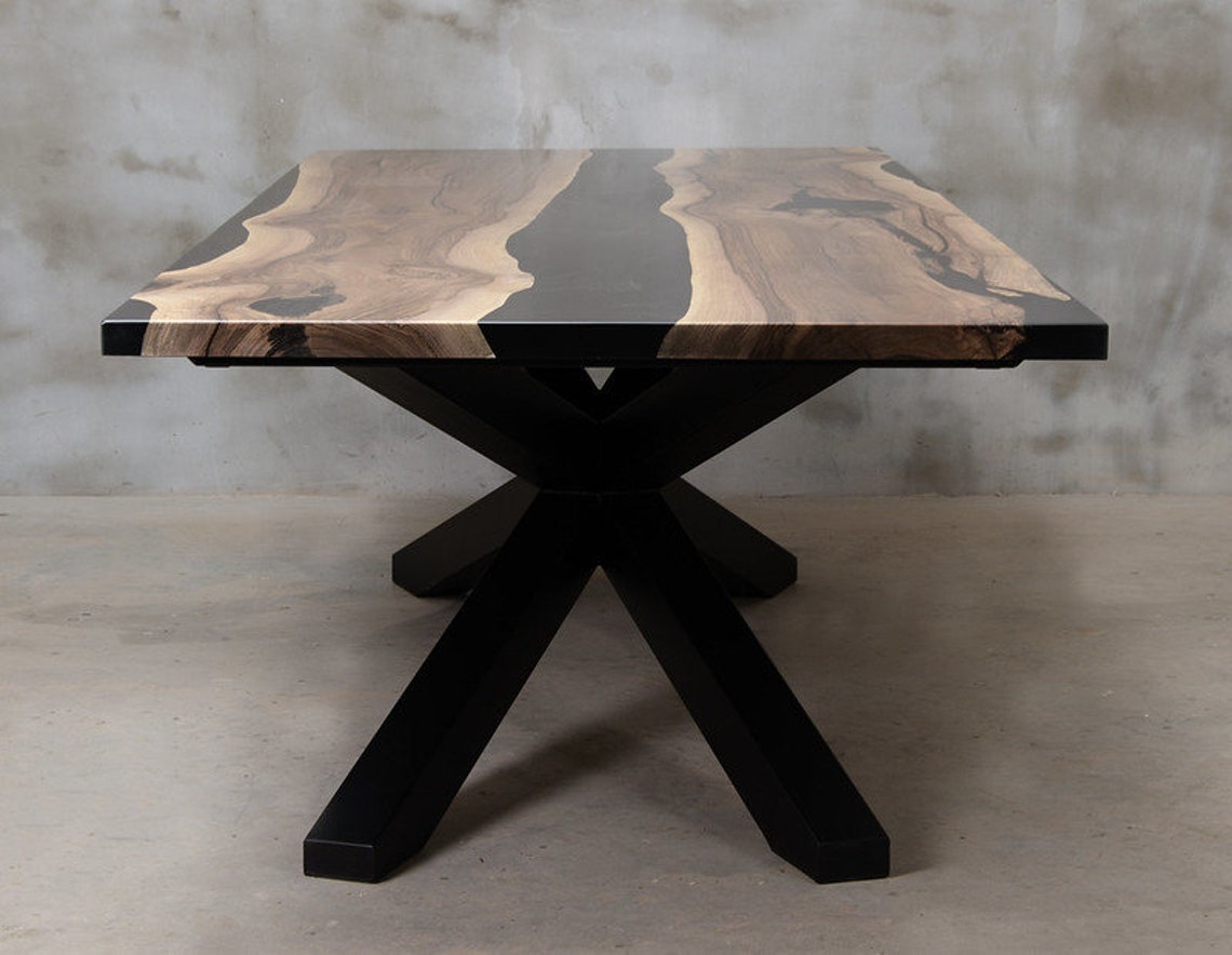 UK WALNUT EPOXY Resin Handmade Dining Table Solid Oak Rectangular ...