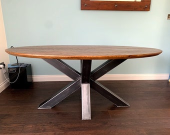 UK Oak Dine Table Handmade Bespoke Solid Oak Oval Dining Table, Chunky Oak Kitchen Table Lacquered Oil Stained