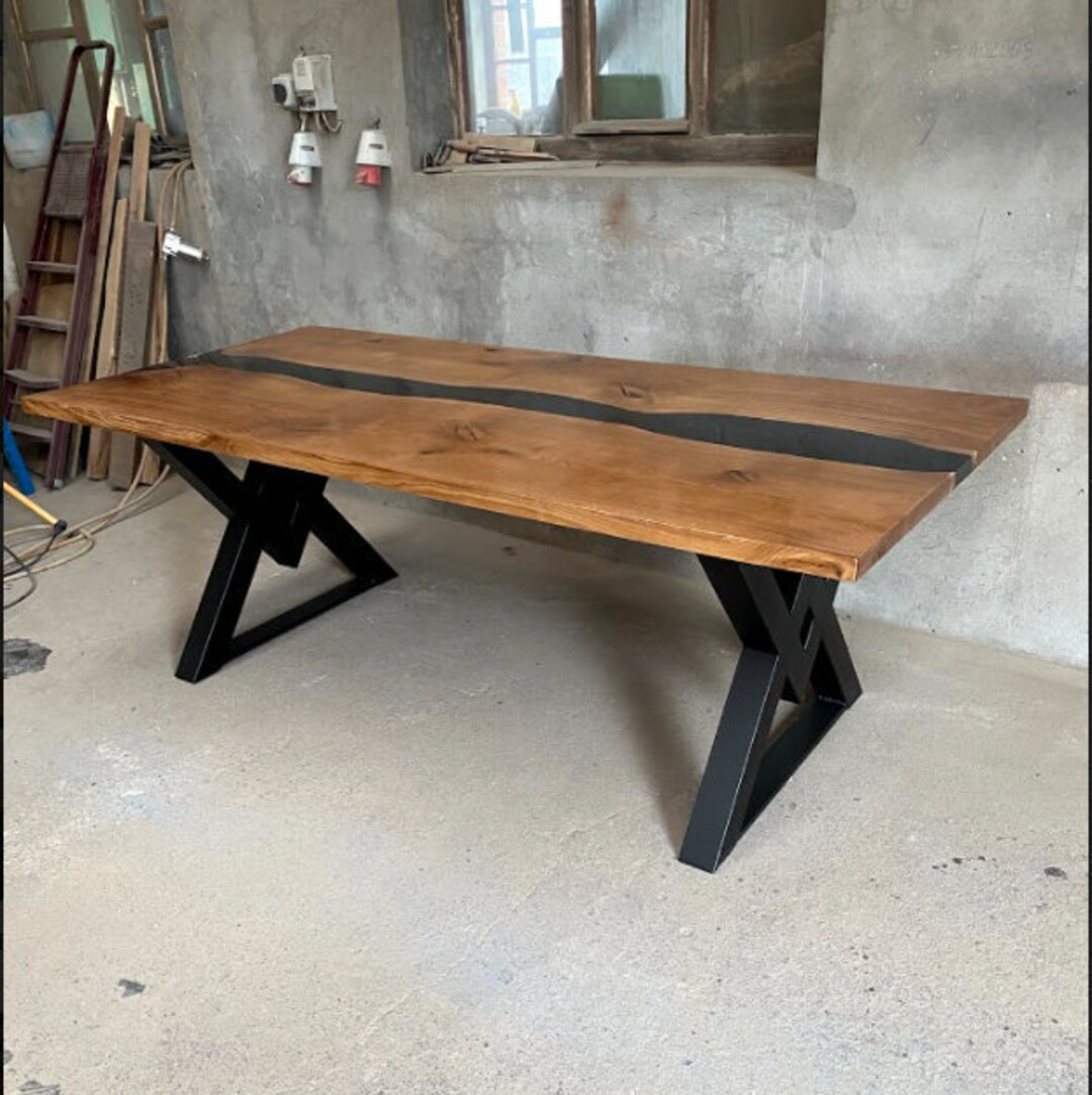 UK Handmade OAK EPOXY Resin Dining Table Solid Oak Rectangular, Chunky ...