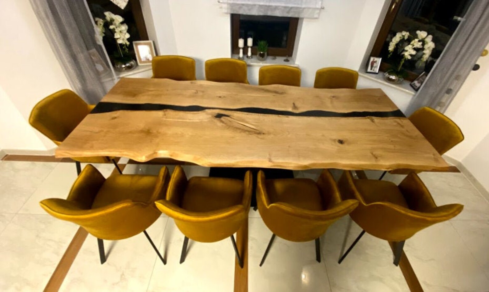 UK Handmade OAK EPOXY Resin Dining Table Solid Oak Rectangular, Chunky