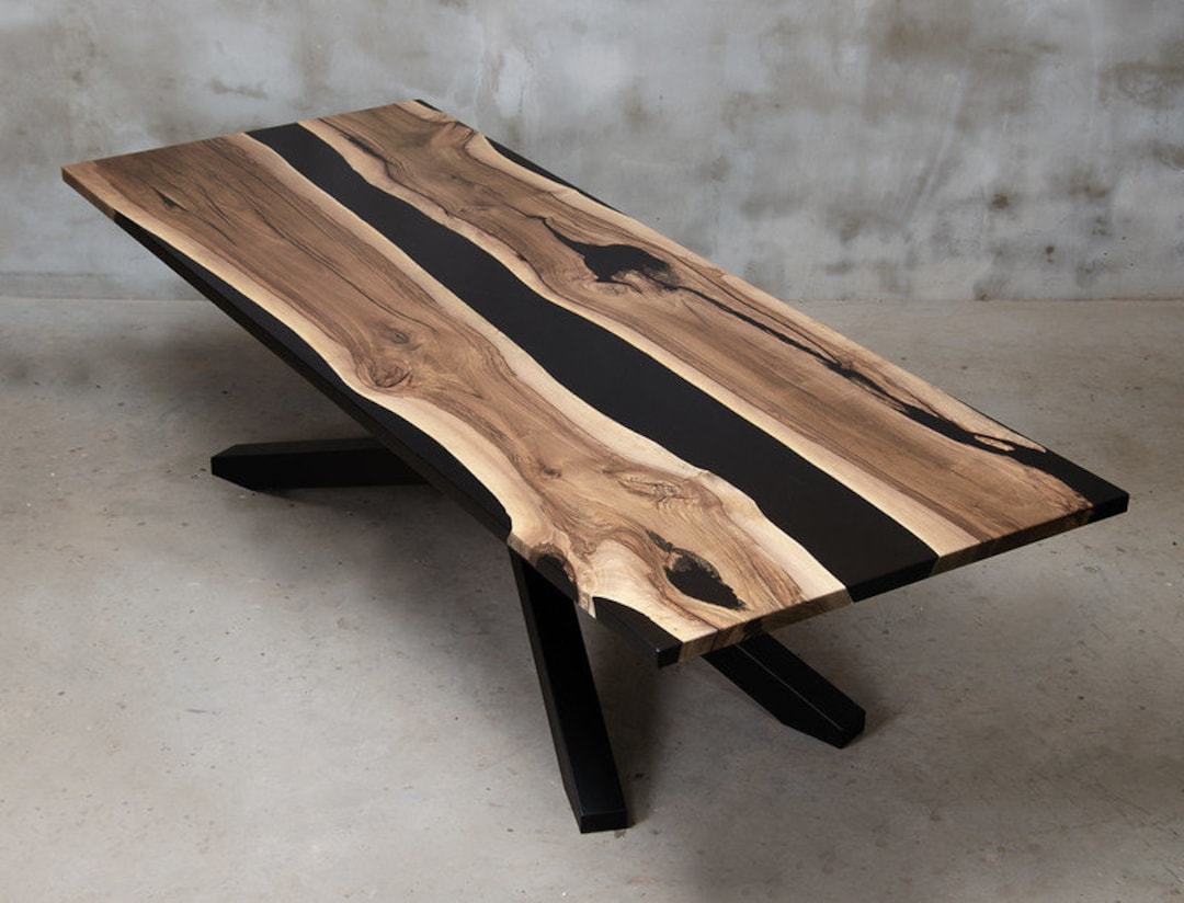 UK WALNUT EPOXY Resin Handmade Dining Table Solid Oak Rectangular ...