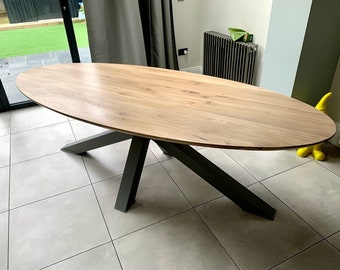 UK Oak Dine Table Handmade Bespoke Solid Oak Oval Dining Table, Chunky Oak Kitchen Table Lacquered Oil Stained