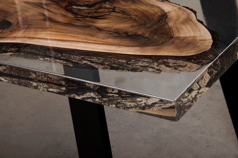 UK WALNUT EPOXY Resin Handmade Dining Table Solid Oak Rectangular ...