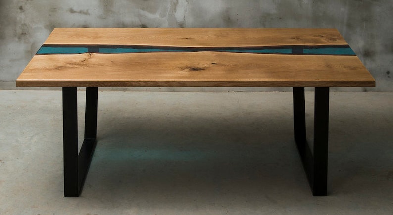 UK OAK EPOXY Resin Handmade Dining Table Solid Oak Rectangular, Bespoke ...