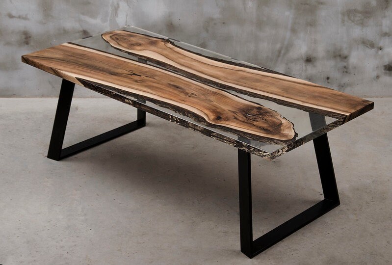 UK WALNUT EPOXY Resin Handmade Dining Table Solid Oak Rectangular ...