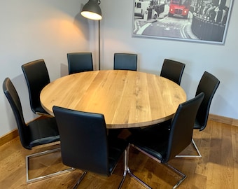 UK Handmade Solid Oak Dining Table, Round Table, Round Oak Table, Oak Kitchen Table Lacquered
