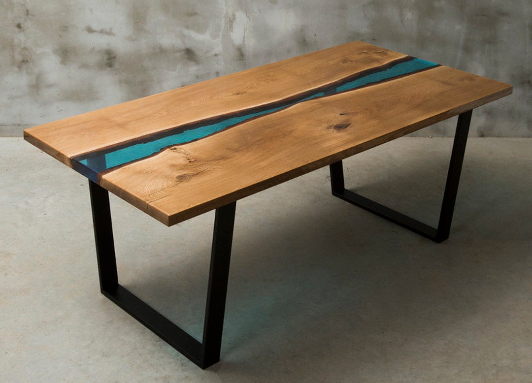 UK OAK EPOXY Resin Handmade Dining Table Solid Oak Rectangular, Bespoke ...
